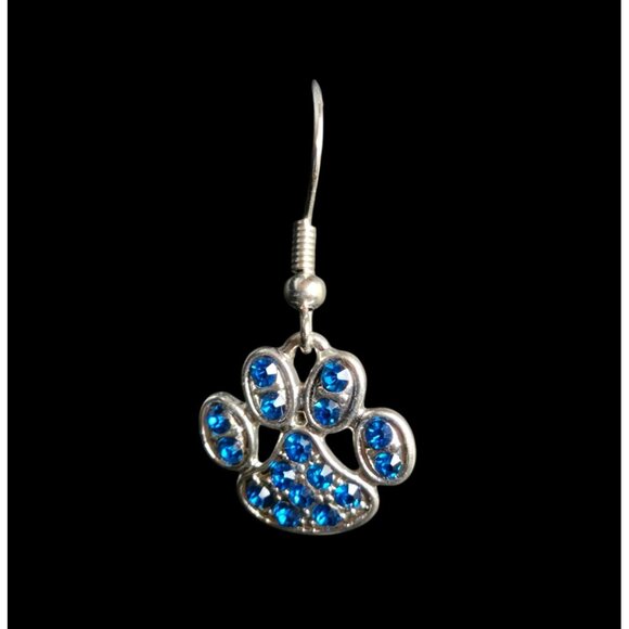 Blue Rhinestone Paw Pendant Necklace & Earrings Set Silver Tone Fashion Jewelry - Picture 3 of 6